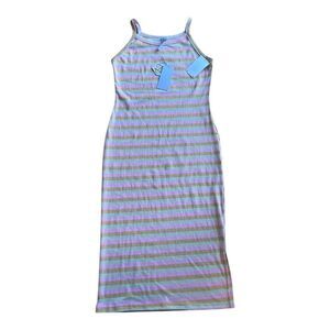 Good Luck Girl Pink Striped Knit Midi Bodycon Tank Dress L
